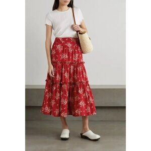 Sea New York Alessia Tie Floral Print Cotton Midi Skirt-sz XXS